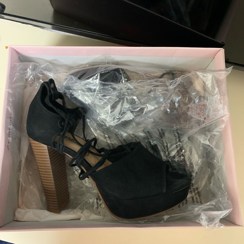 Black Platform Lace-Up Heels